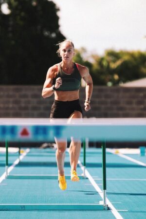 Liz Clay hurdles